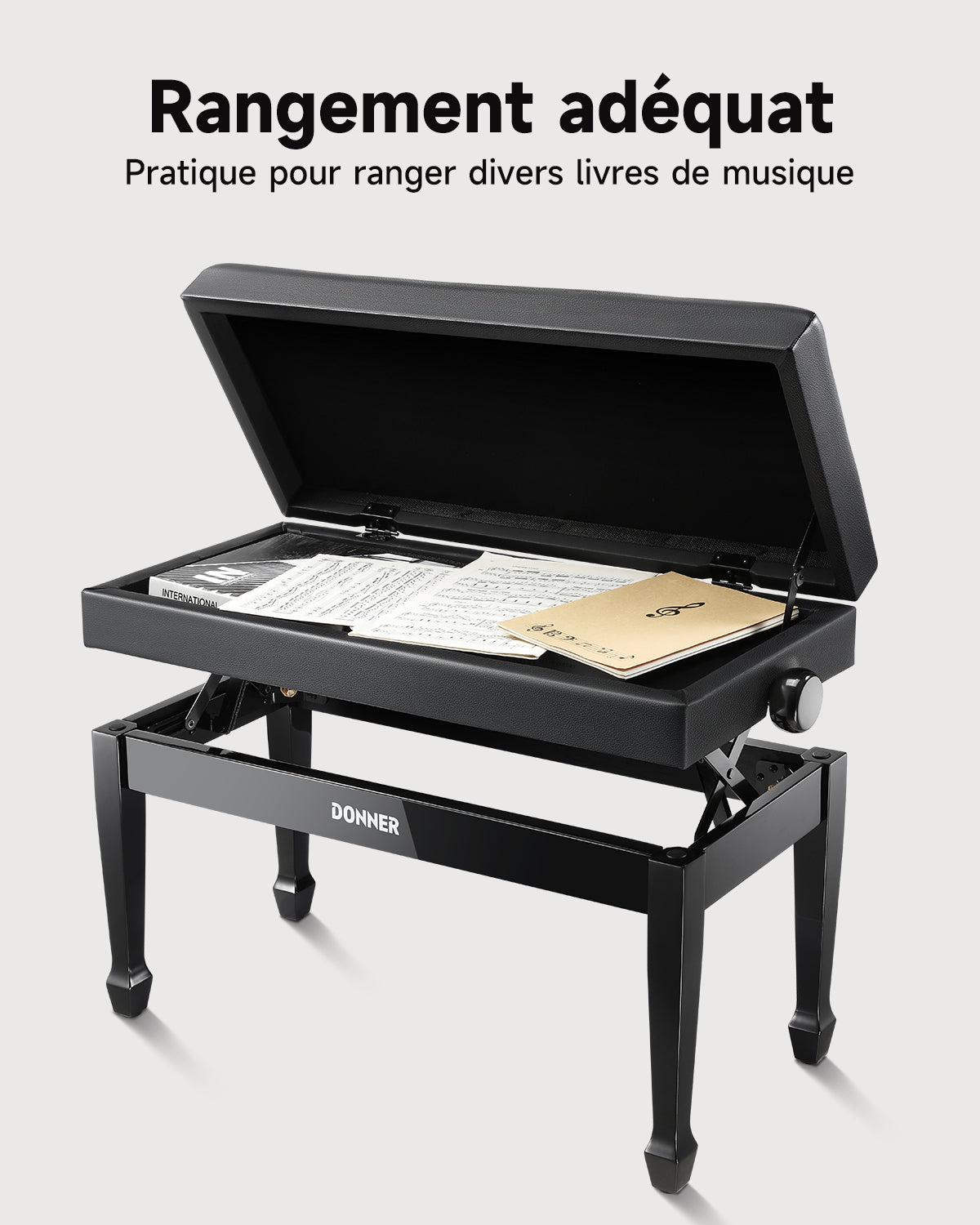 Banc de piano réglable en hauteur Donner Duet avec rangement pour partitions