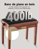Banc de piano réglable en hauteur Donner, marron mat