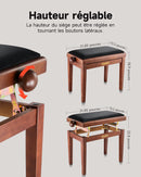 Banc de piano réglable en hauteur Donner, marron mat