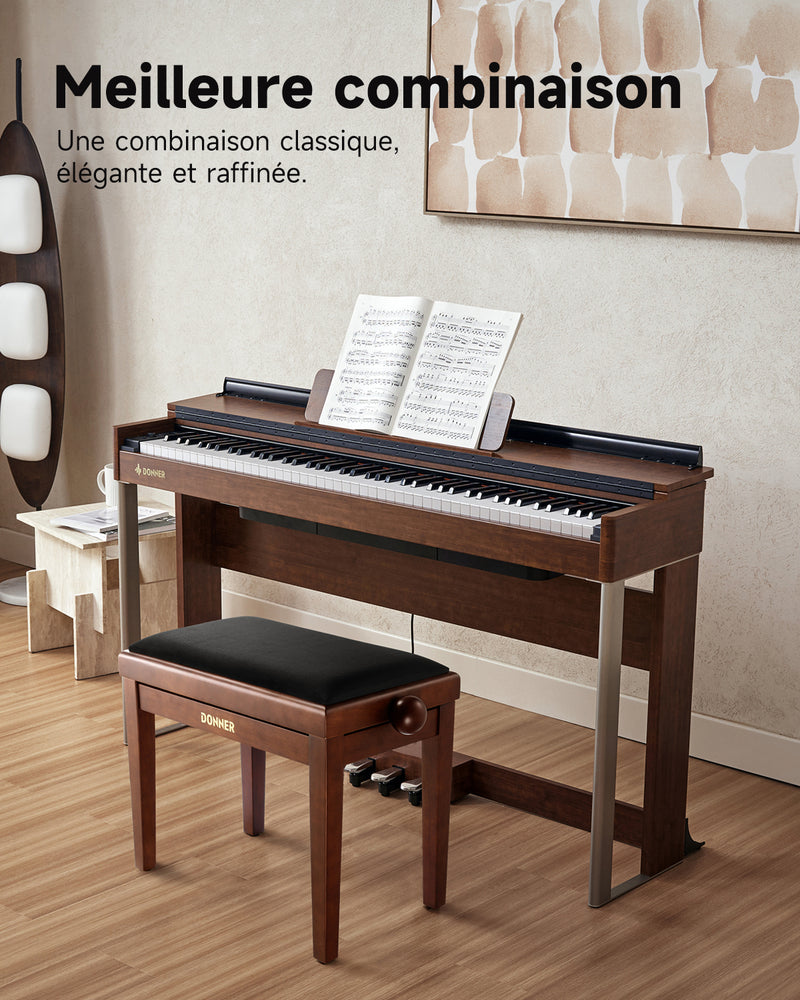 Banc de piano réglable en hauteur Donner, marron mat