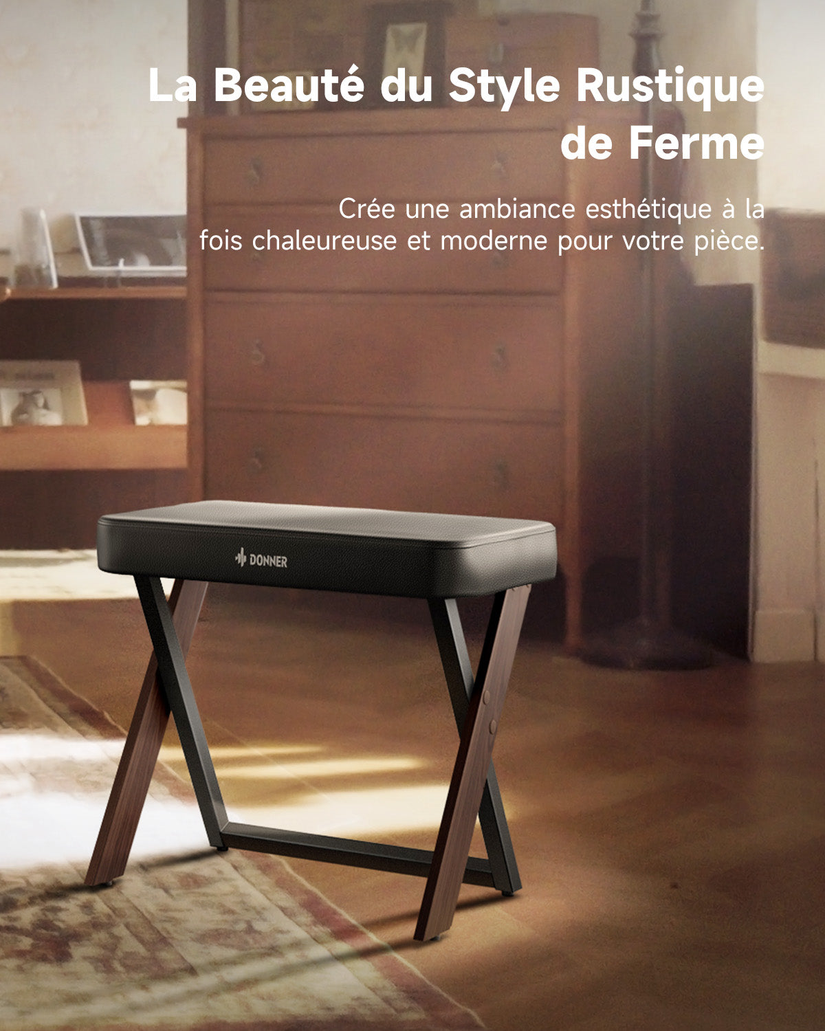 Donner DKB-300 Banquette Piano avec Coussin Épais-couleur noyer##