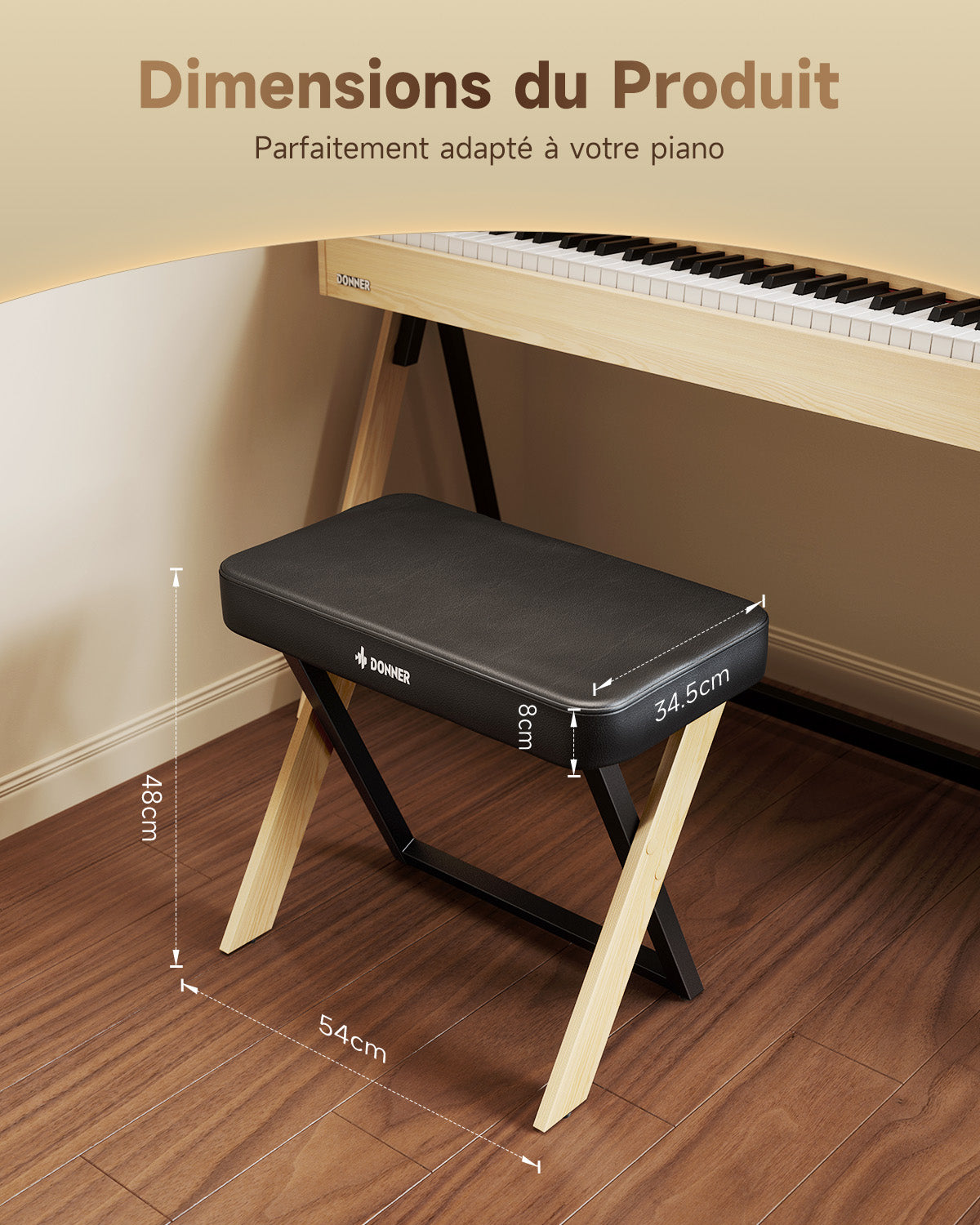 Donner DKB-300 Banquette Piano avec Coussin Épais-couleur bois clair##