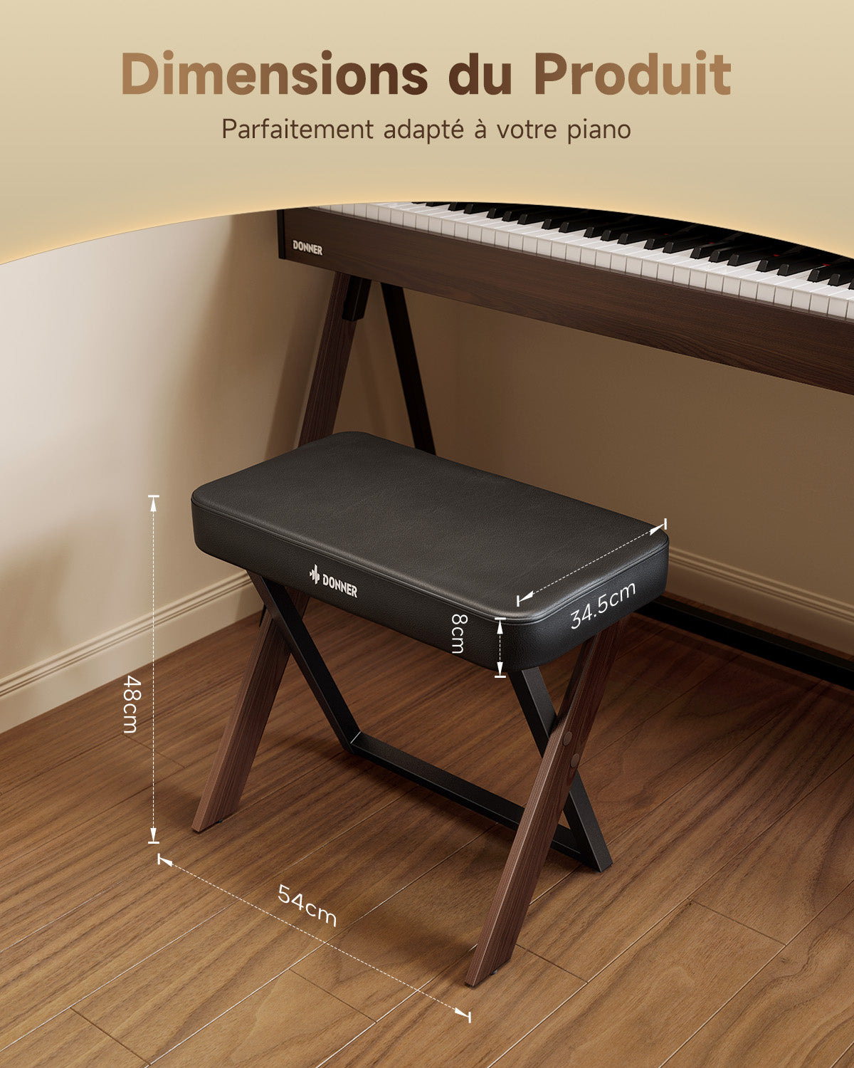 Donner DKB-300 Banquette Piano avec Coussin Épais-couleur noyer##