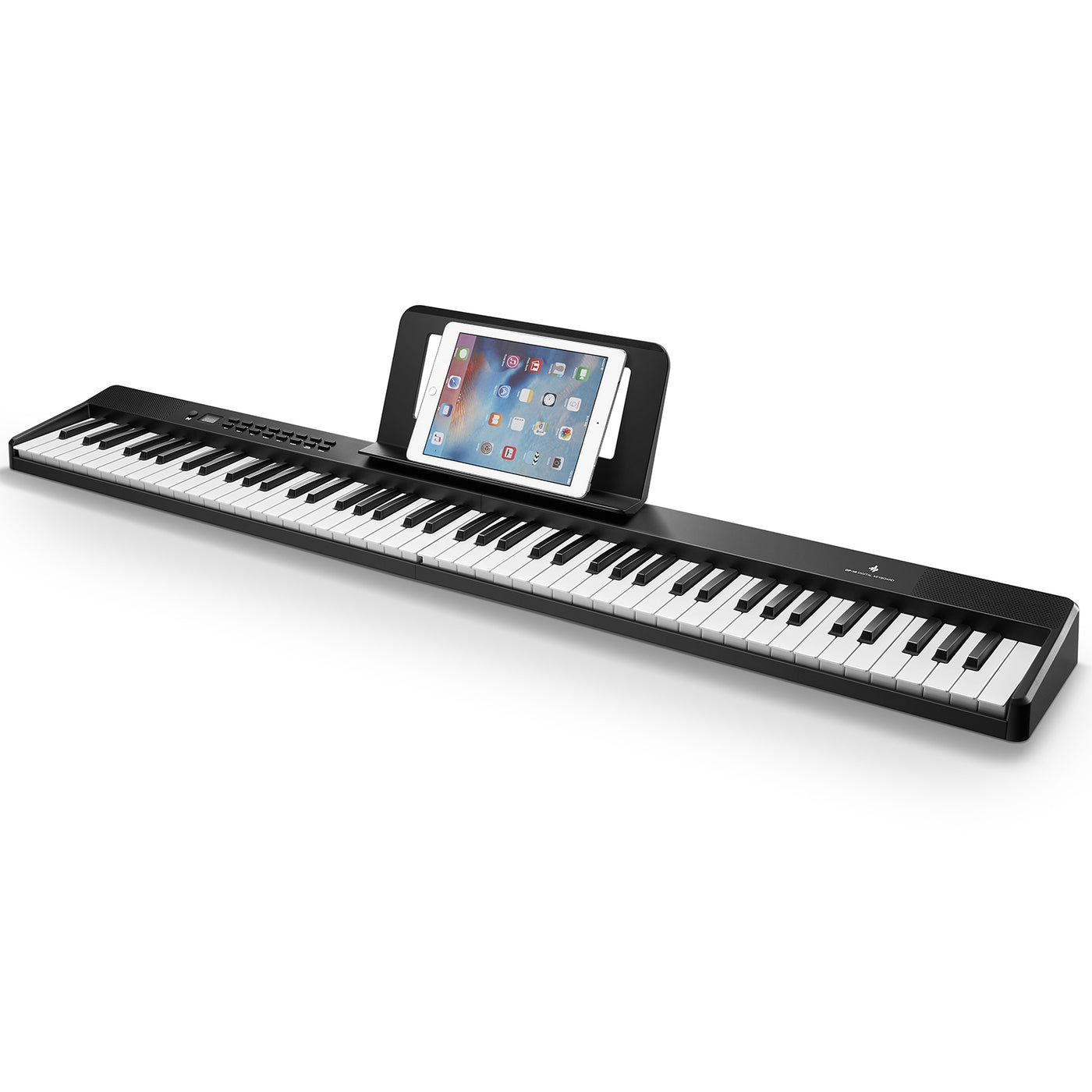 Piano numérique pliable Donner DP-10 déplié, vue de dessus montrant les 88 touches et le panneau de commande