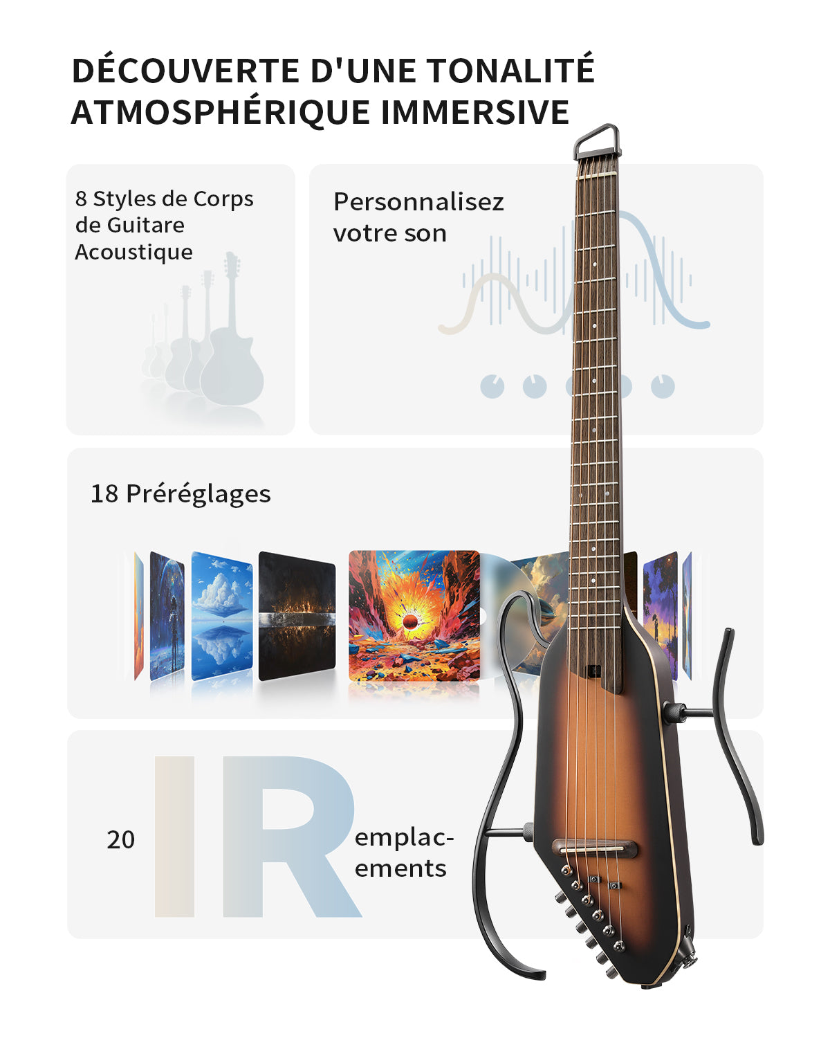 Donner HUSH™ I PRO Electro-Acoustique Guitare Voyageuse-Sunburst##