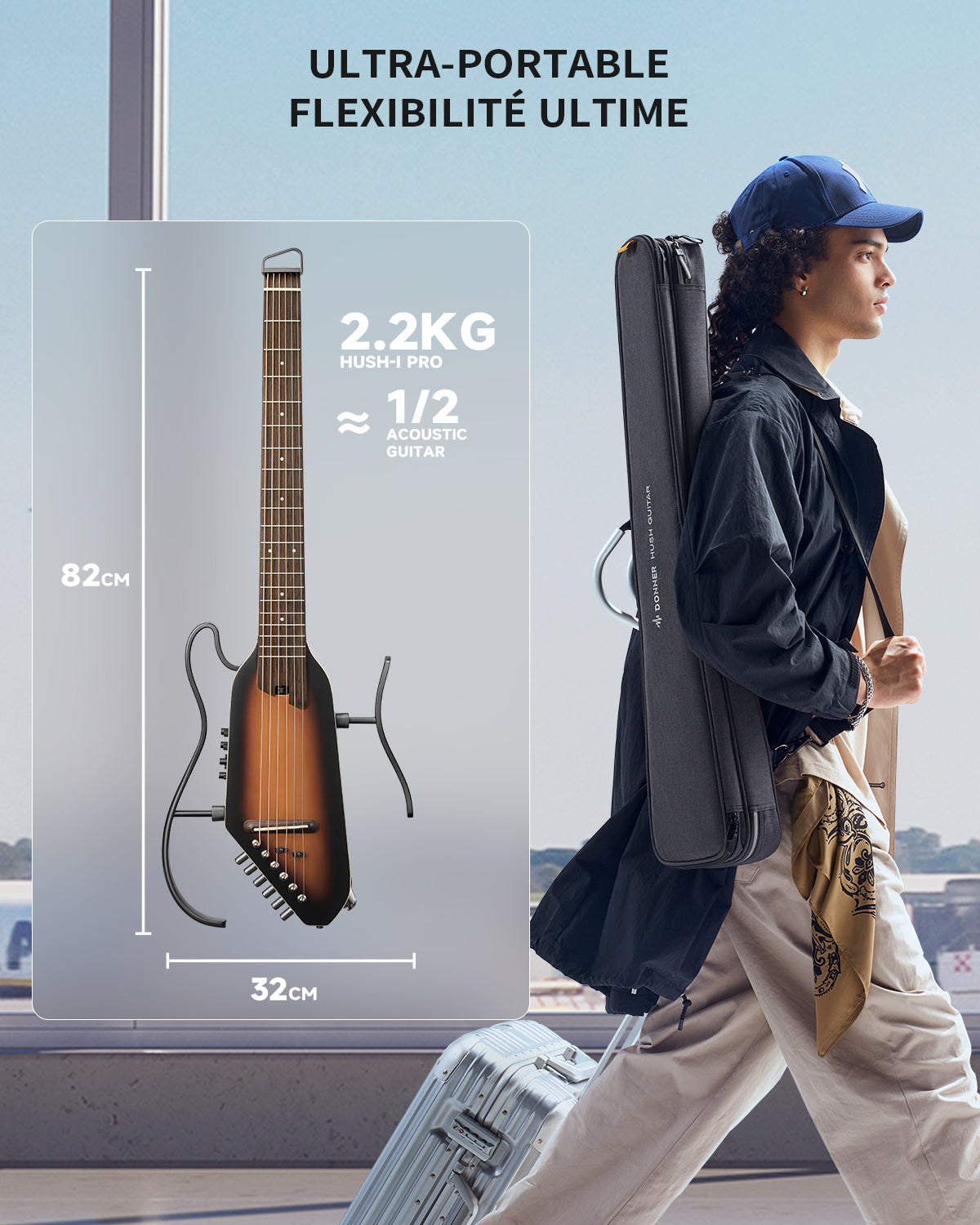 Donner HUSH™ I PRO Electro-Acoustique Guitare Voyageuse-Sunburst##