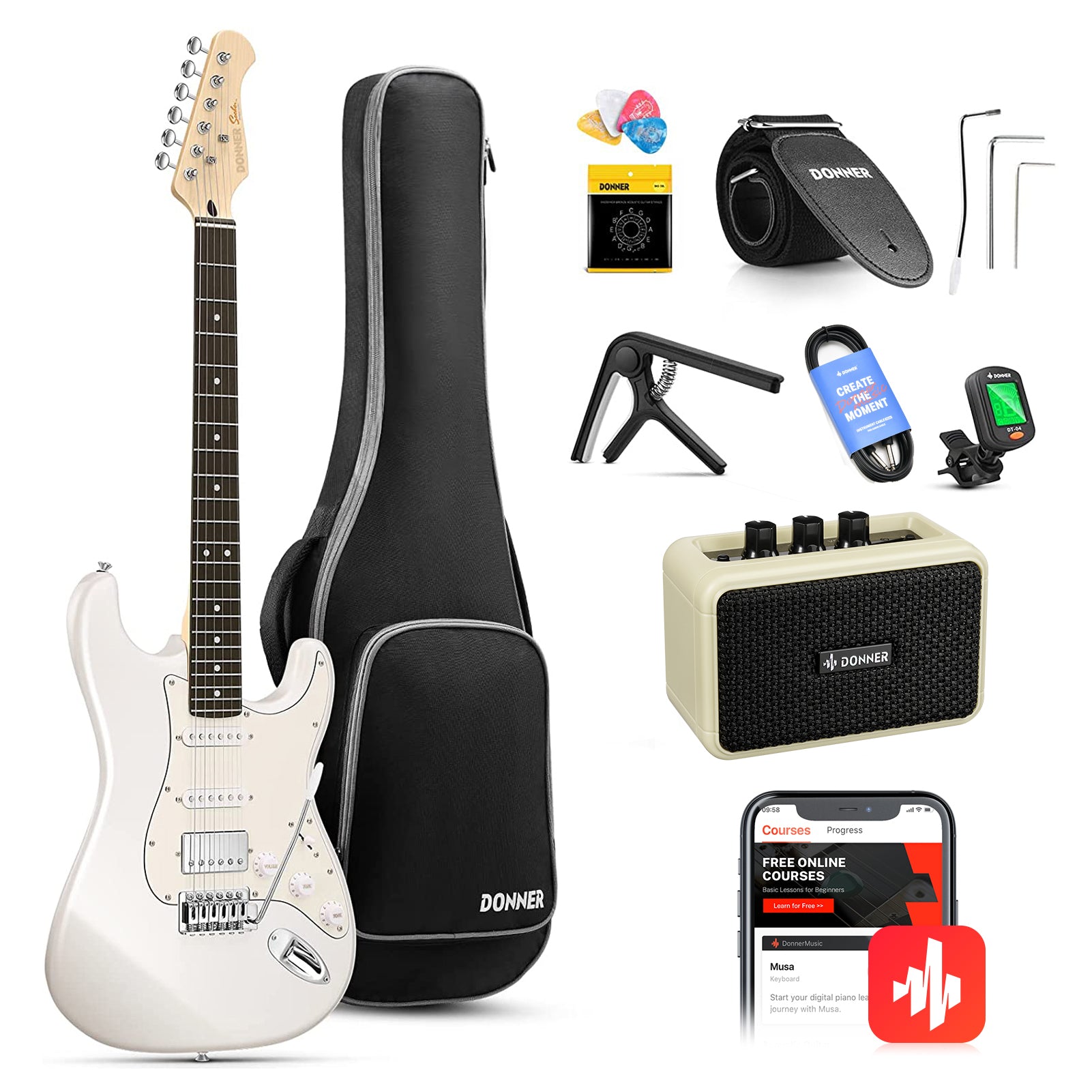 Donner DST-152 エレキギター HSSピックアップ　M2219 DST-152 Electric Guitar with Amp and Bag | HSS Pickups & Coil