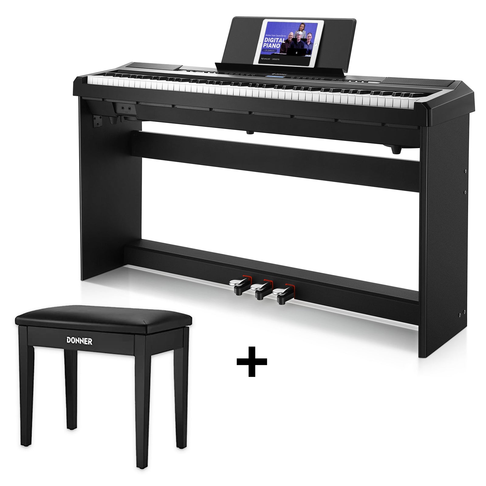 DEP-20 88-Key Digital Piano with Stand and 3-Pedal Unit -Donner