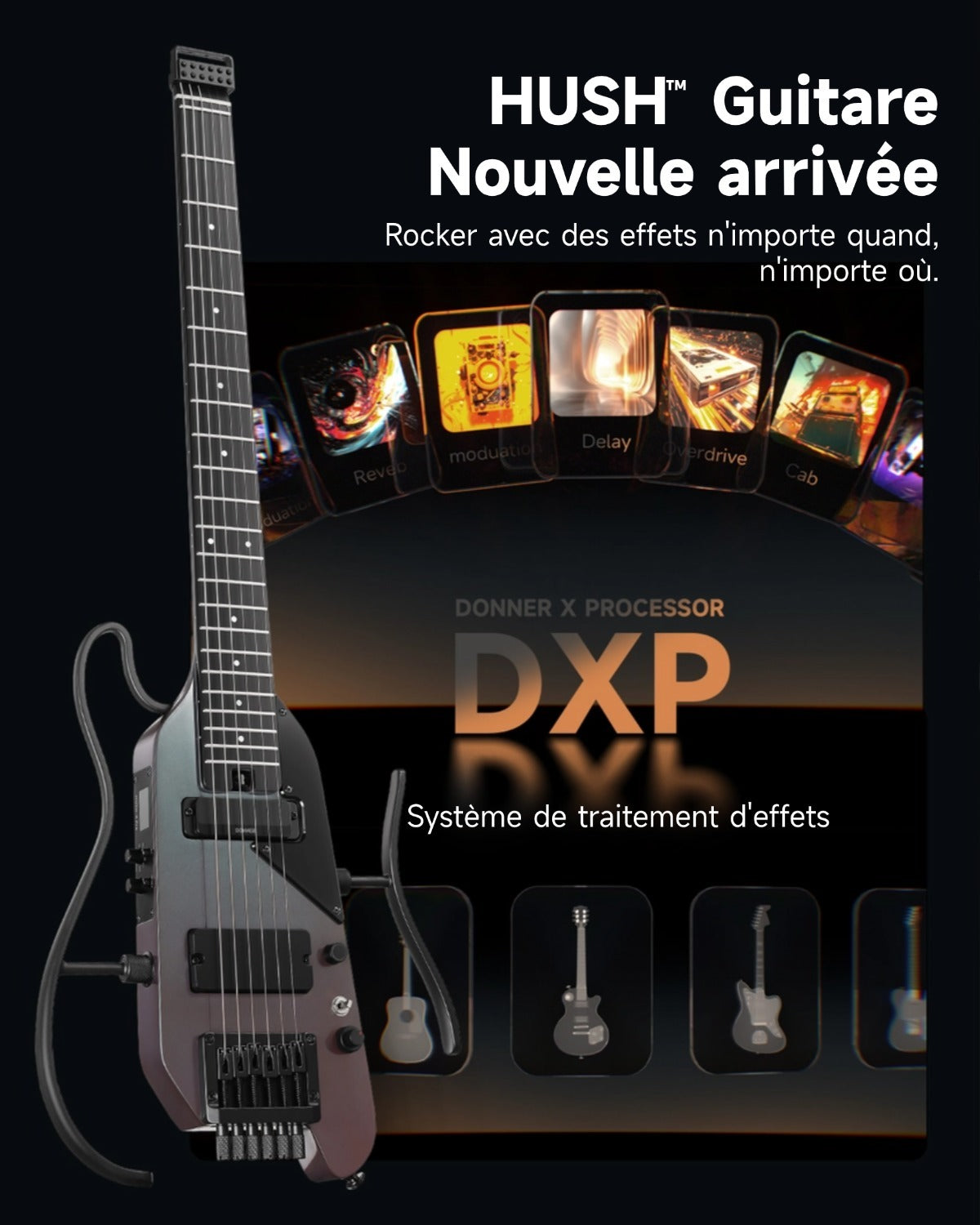 Donner HUSH X™ PRO Guitare Électrique-Noir Aurora##