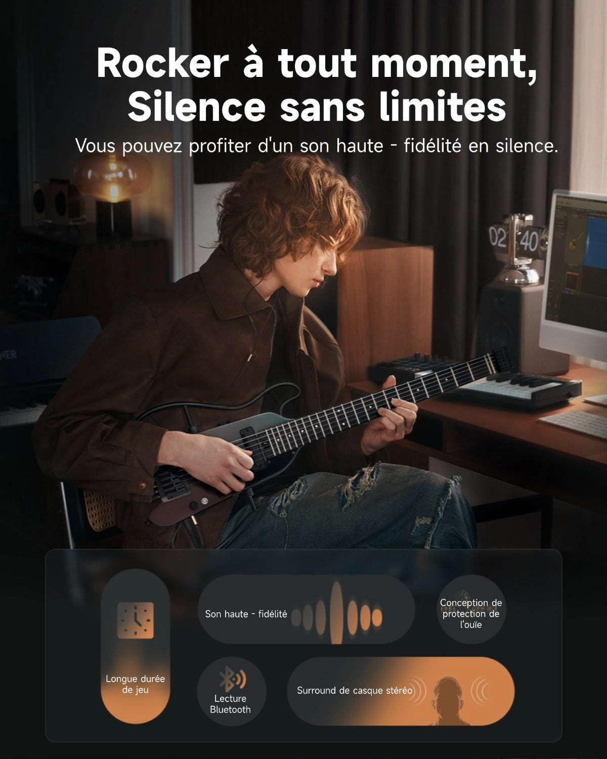 Donner HUSH X™ PRO Guitare Électrique-Noir Aurora##