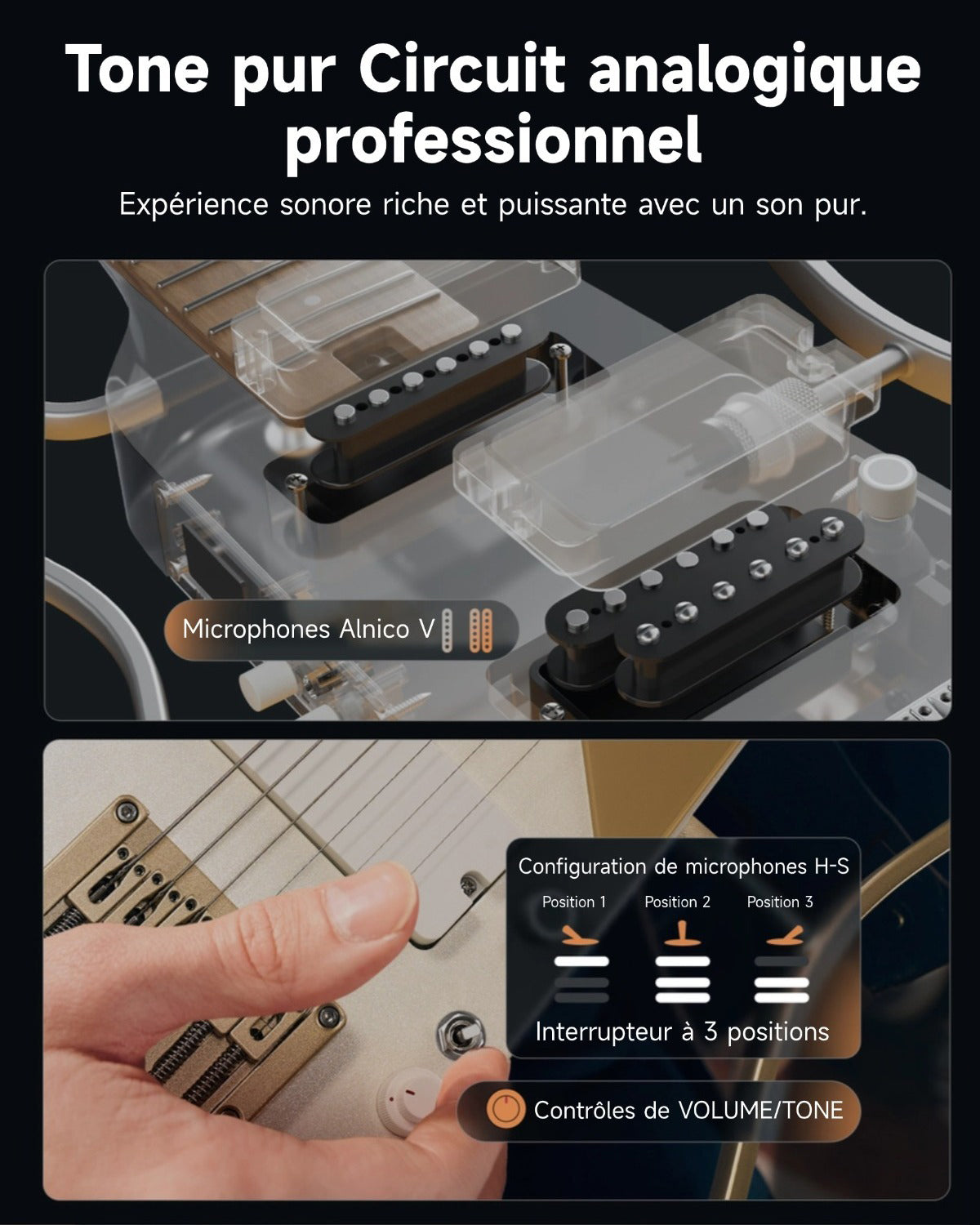 Donner HUSH X™ PRO Guitare Électrique-Blanc-Or##