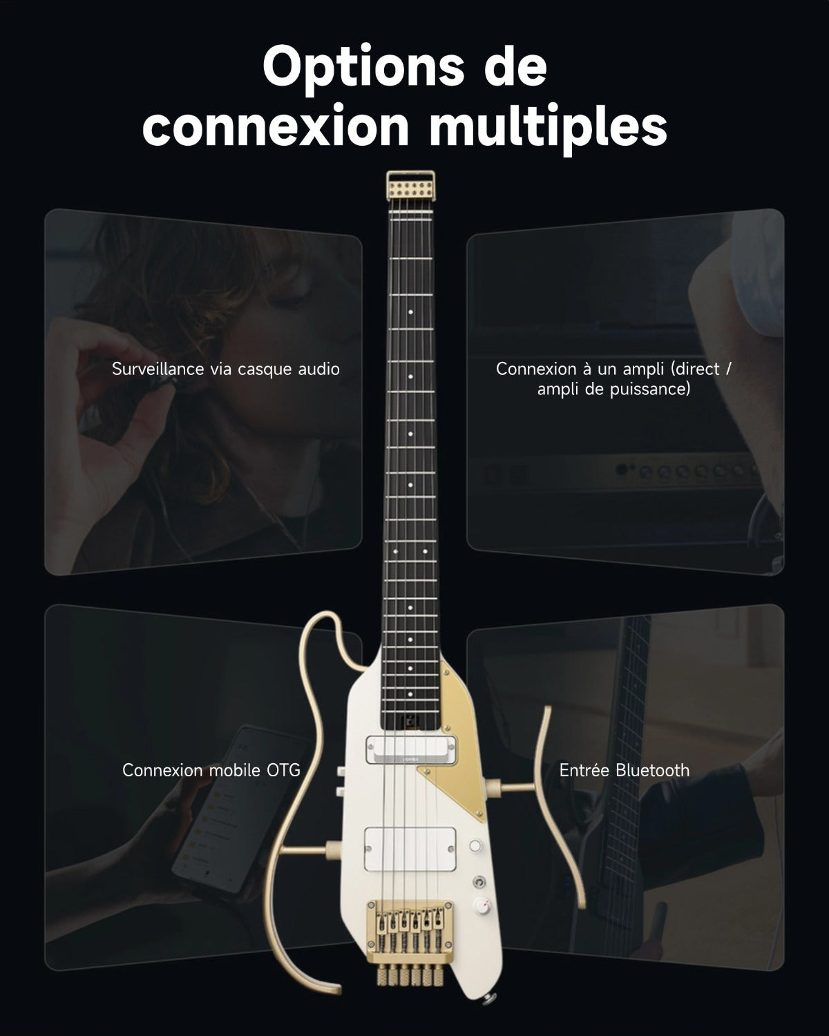 Donner HUSH X™ PRO Guitare Électrique-Blanc-Or##