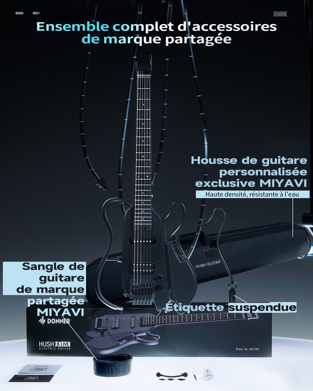 Donner HUSH X LIVE Guitare de voyage-Version MIYAVI##