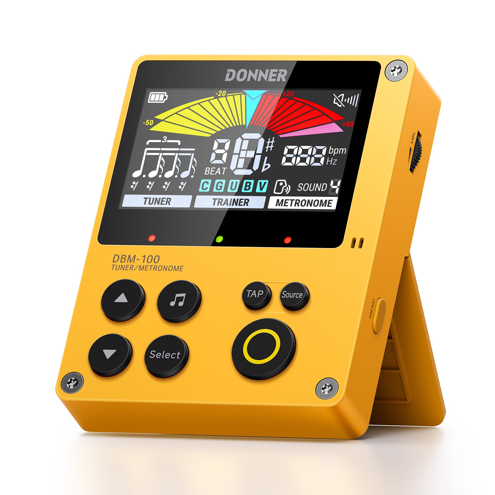 Donner DBM-100 Métronome Accordeur 3-en-1 Rechargeable-Jaune##