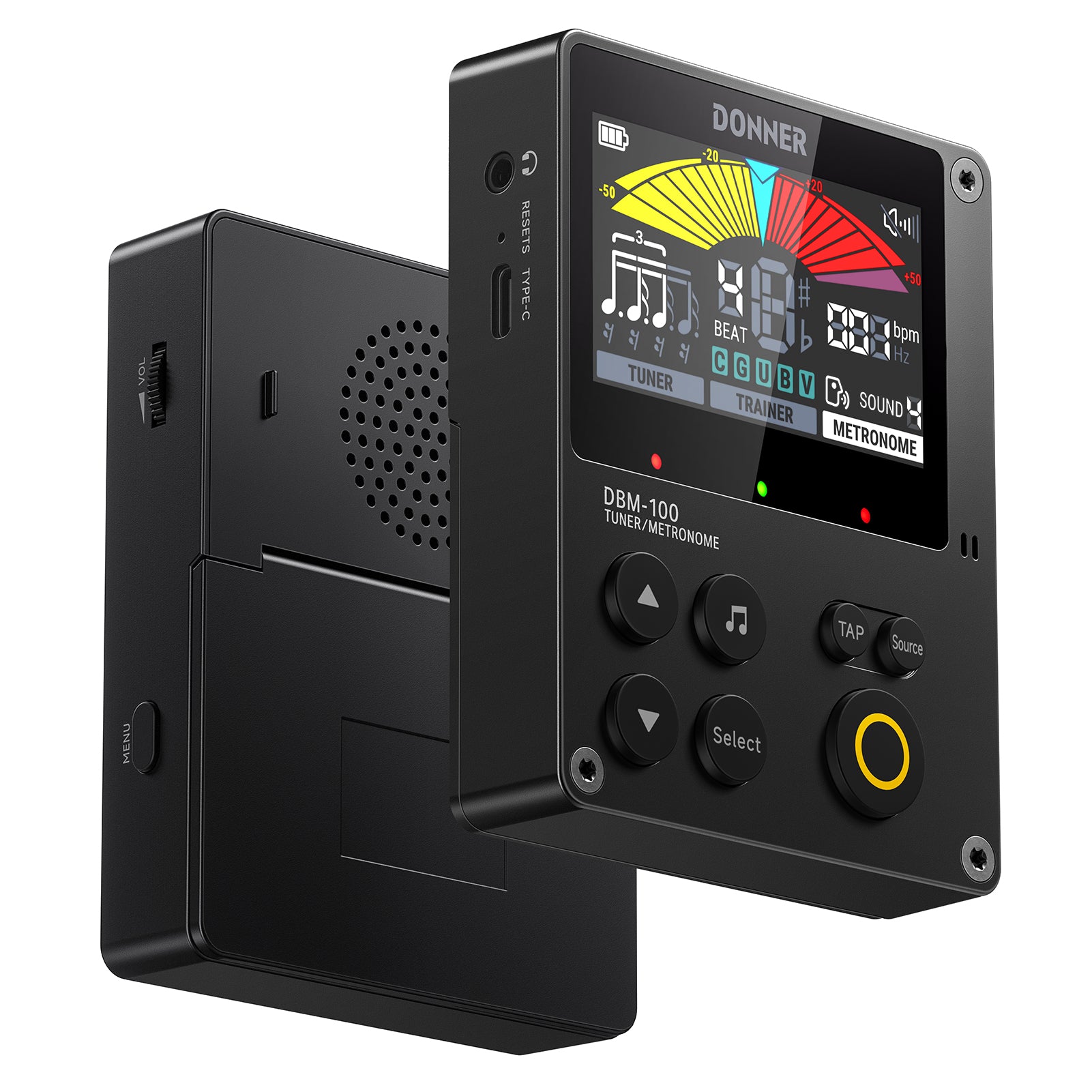Donner DBM-100 Métronome Accordeur 3-en-1 Rechargeable-Noir##