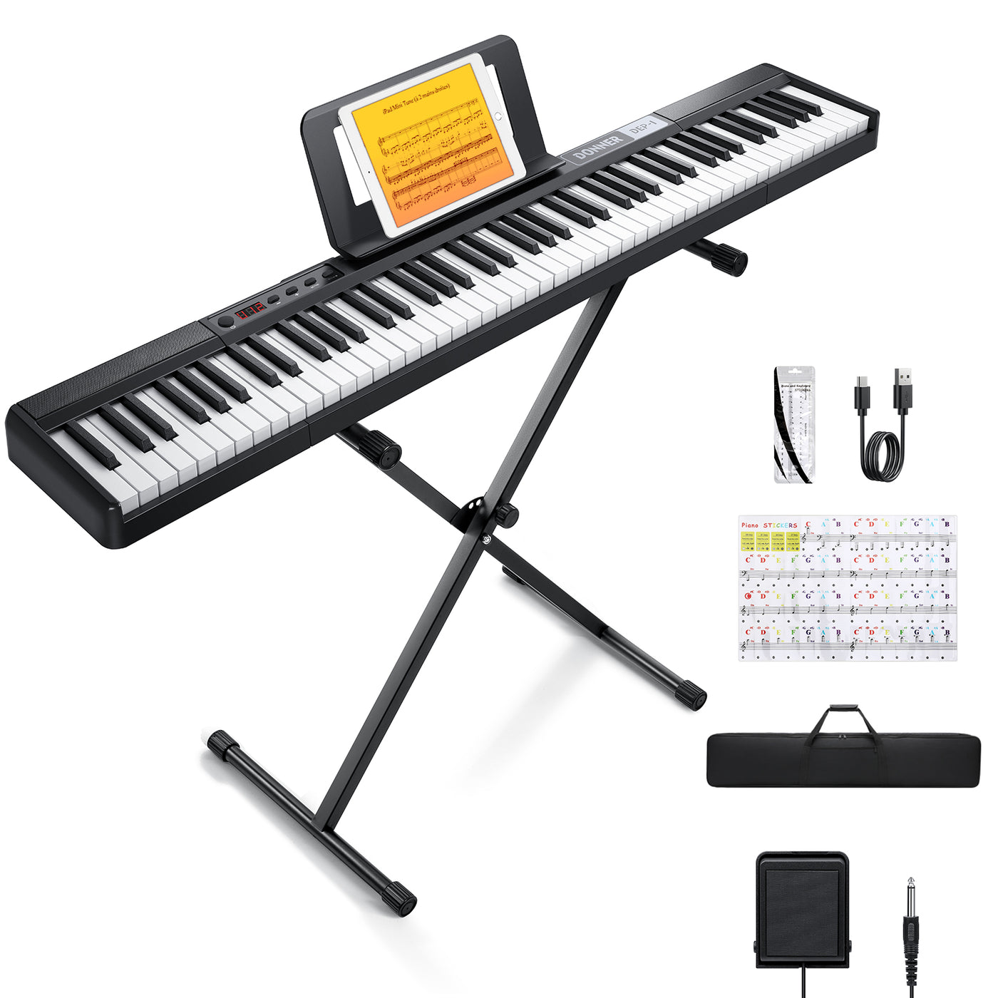 Piano numérique portable Donner DEP-1 en finition noire, vu de trois quarts