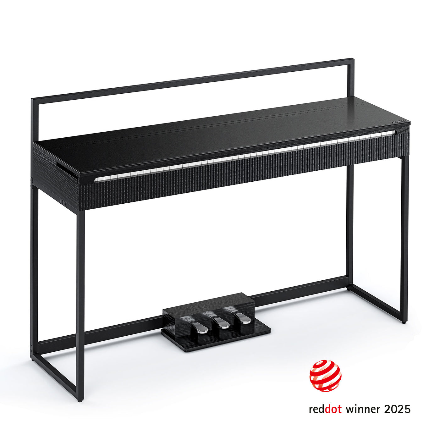 Piano Donner OURA S300 vu de trois quarts, montrant le triple pédalier et le design nordique