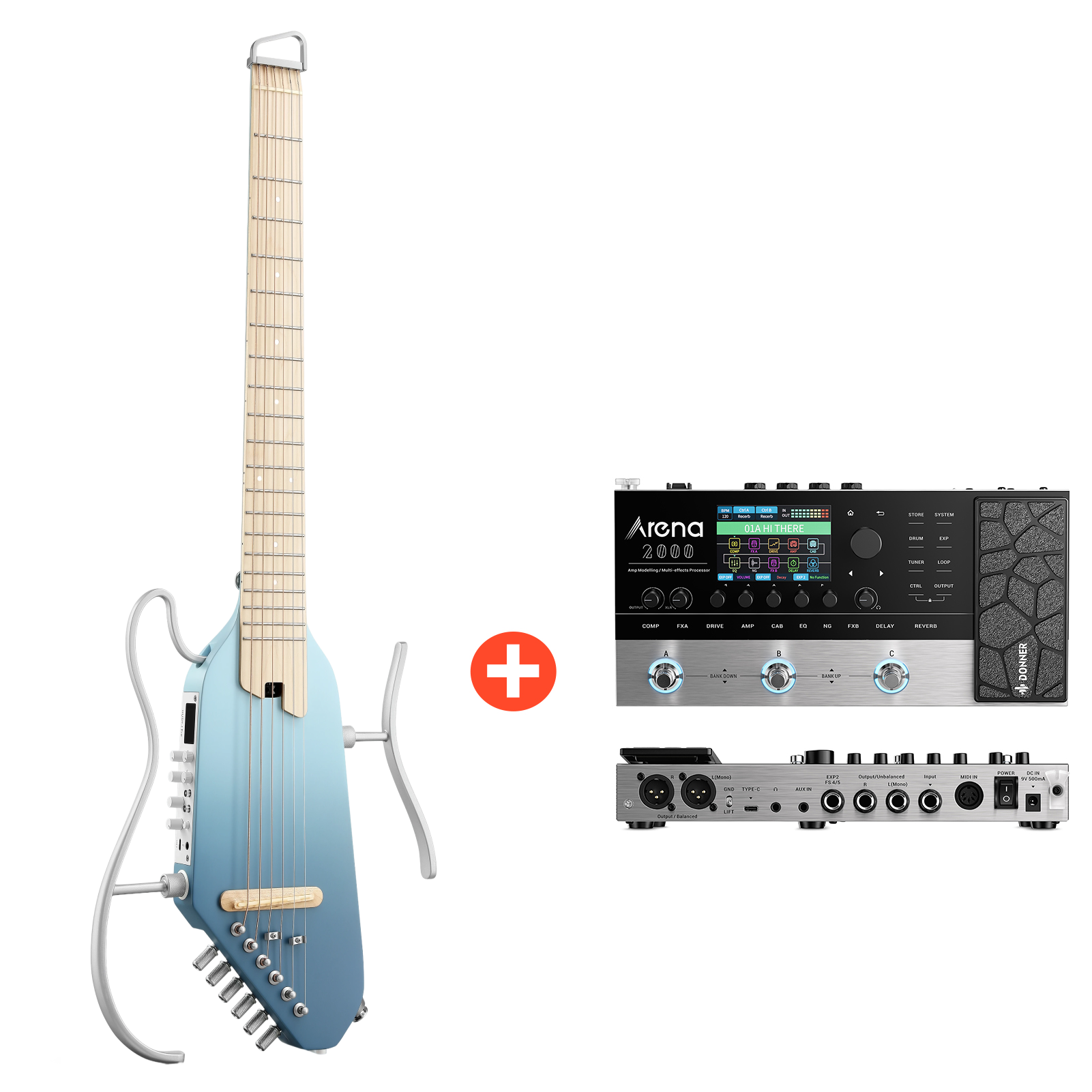 Donner HUSH™ I PRO Electro-Acoustique Guitare Voyageuse-Bleu Hawaï##
