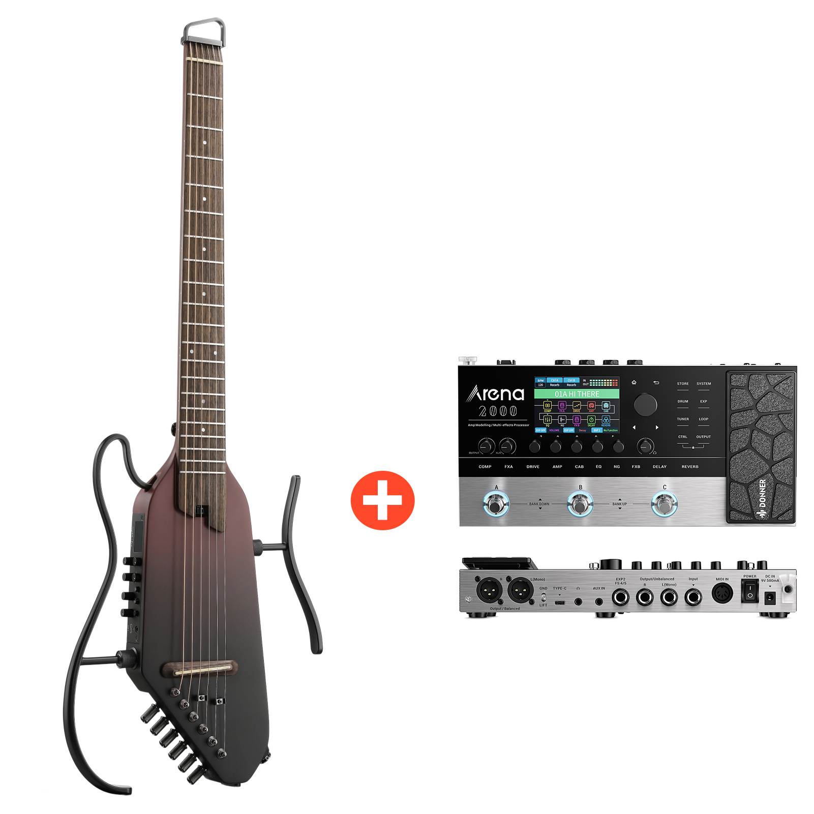 Donner HUSH™ I PRO Electro-Acoustique Guitare Voyageuse-Marron Dégradé Maillard##