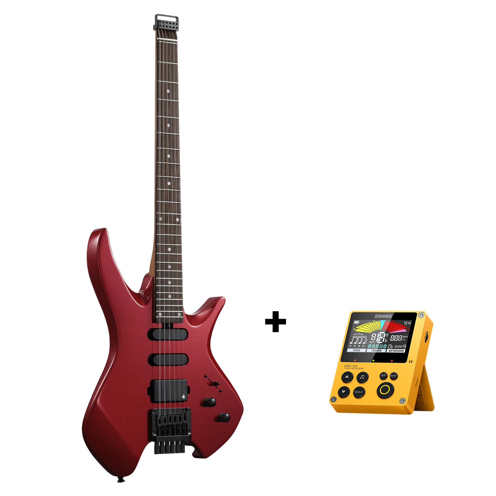 Donner HLX-500 Guitare Électrique Moderne Sans Tête-Rouge métallisé##