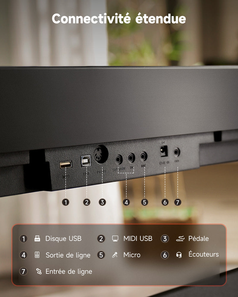 Piano numérique électrique noir Donner DEP-16S 88 touches en acier lesté avec support