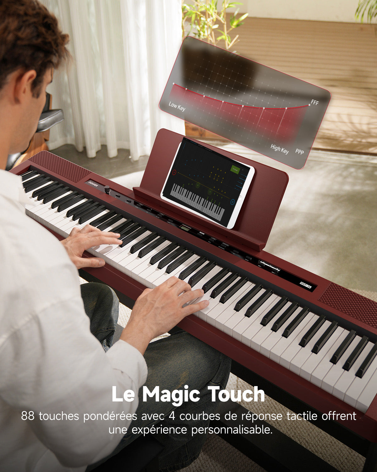 Donner DEP-16S Piano numérique Avec Support en Bois (Rouge)
