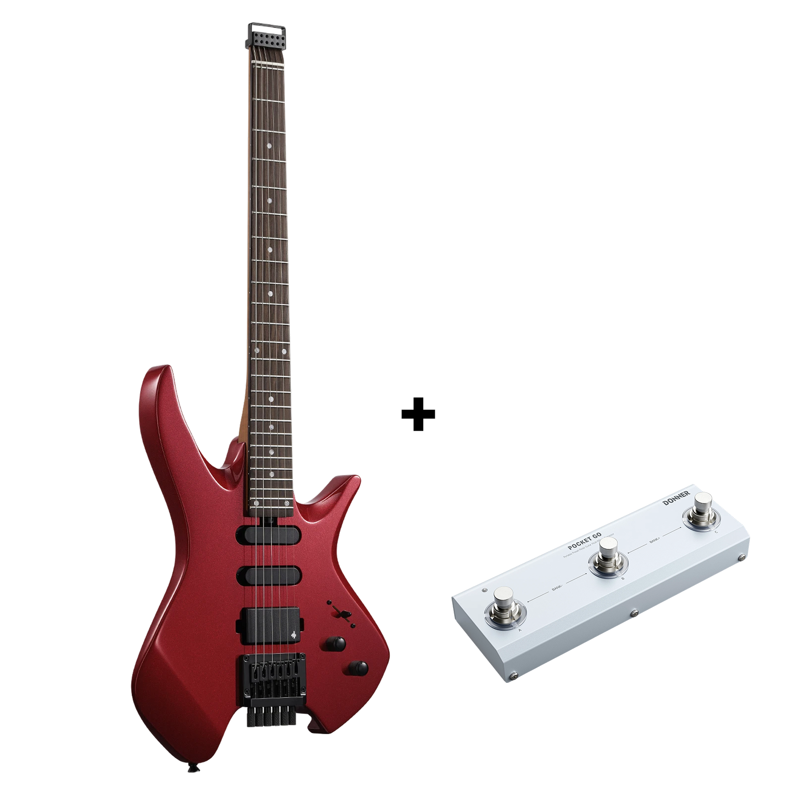 Donner HLX-500 Guitare Électrique Moderne Sans Tête-Rouge métallisé##