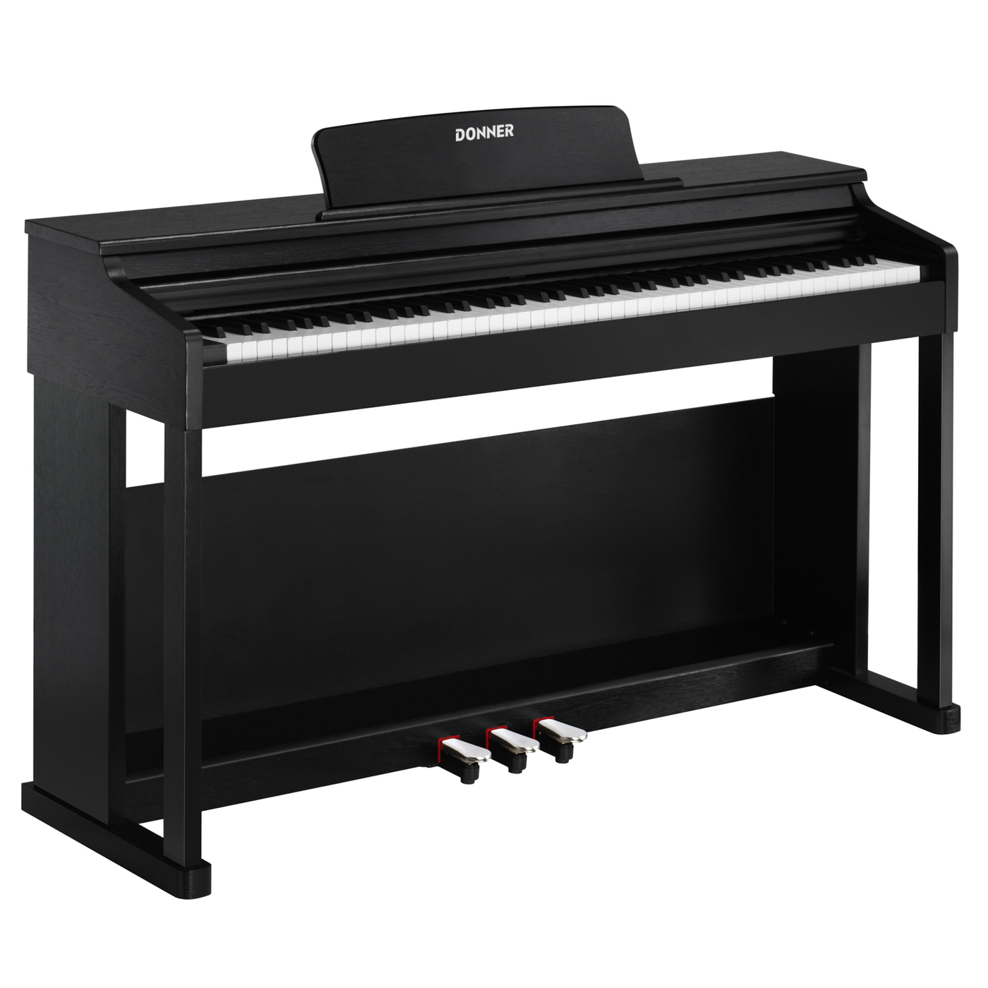 Piano Donner DDP-100 montrant le couvercle coulissant en position fermée protégeant le clavier