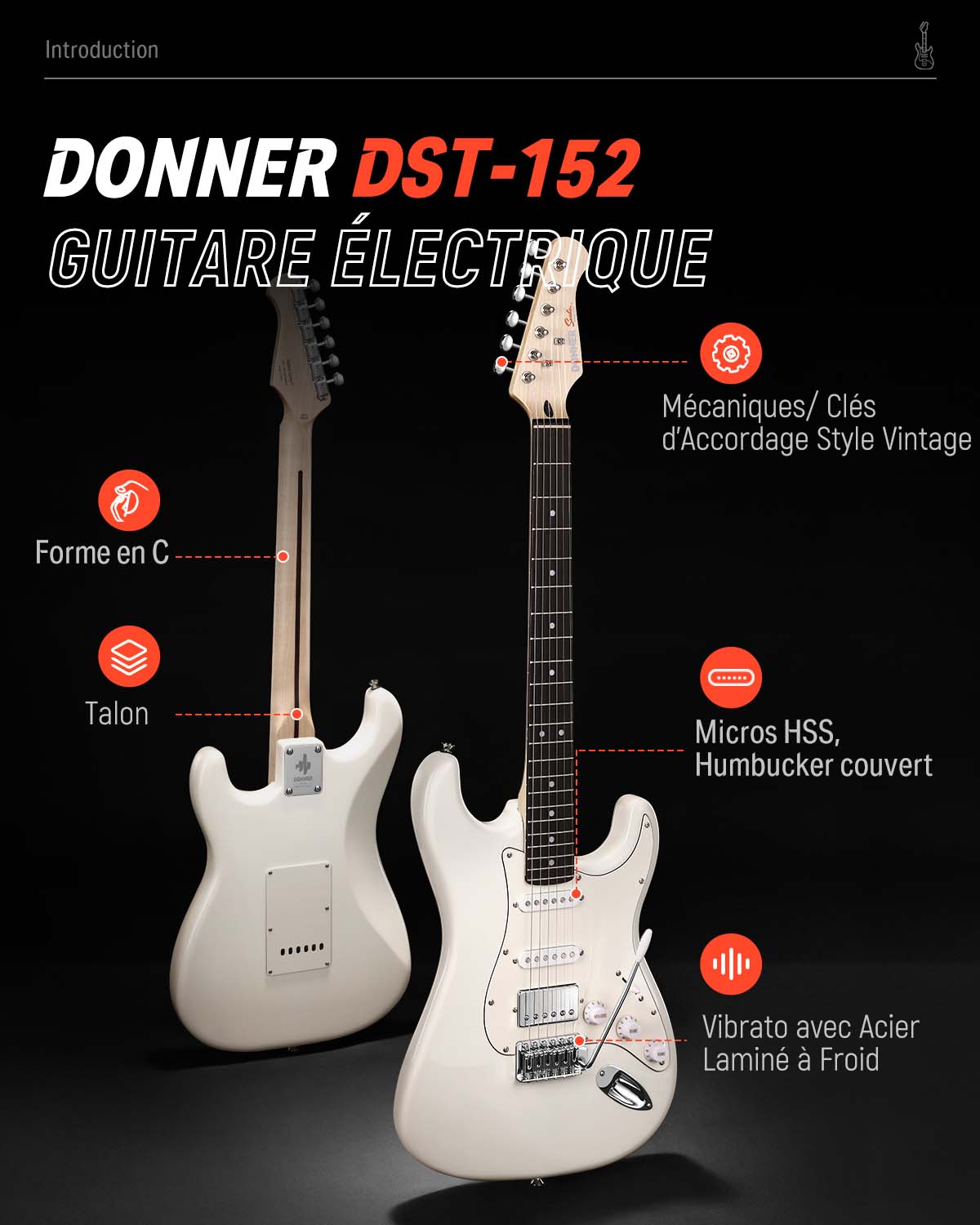 Donner DST-152 エレキギター HSSピックアップ　M2219 DST-152 Guitare Électrique avec Ampli et Housse | Micro HSS & Coil