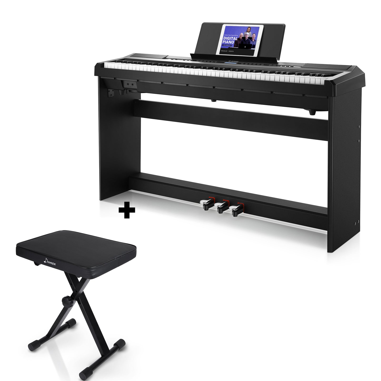DEP-20 88-Key Digital Piano with Stand and 3-Pedal Unit -Donner
