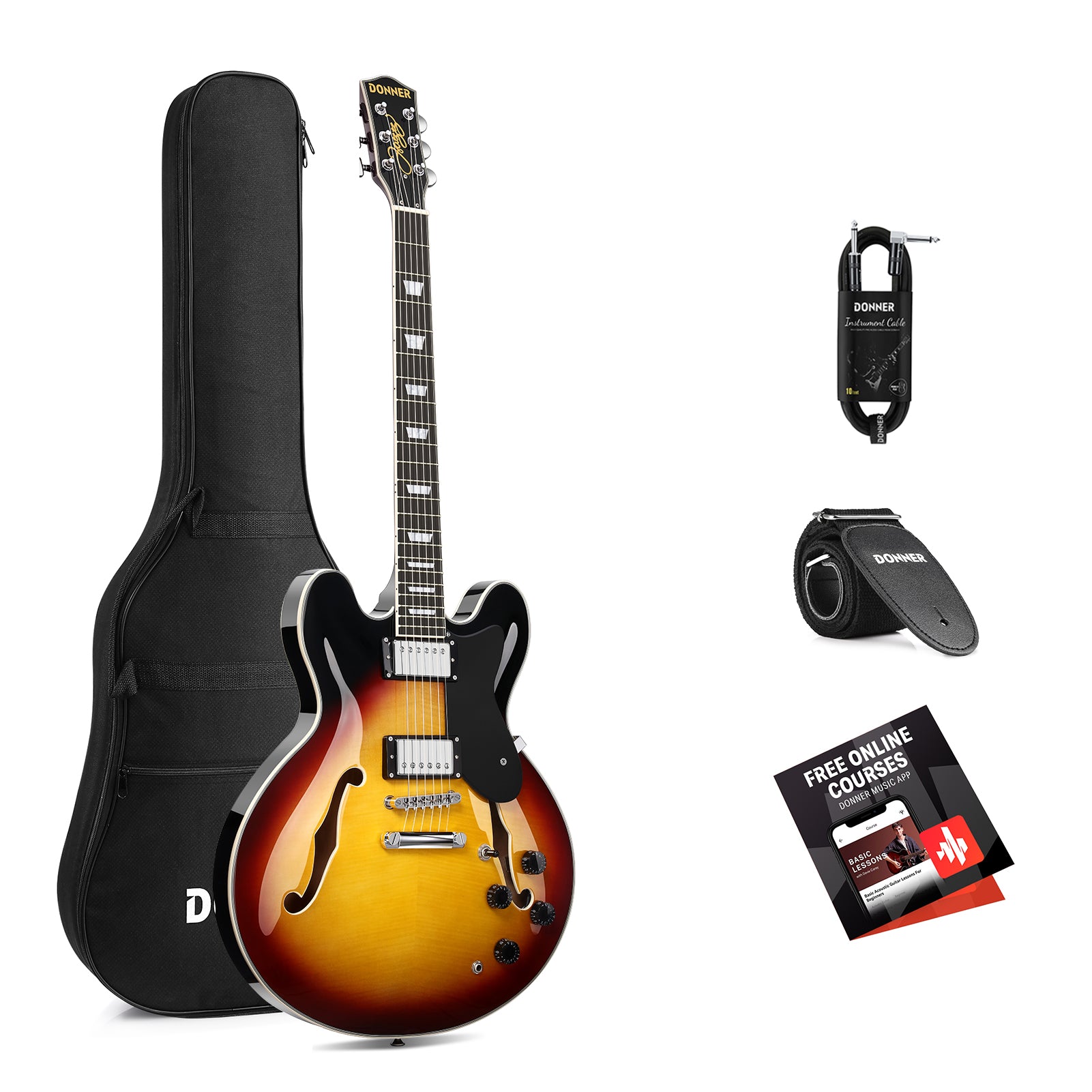 DJP-1000 Semi-Hollow Jazz Guitar with H-H Pickups and Coil
